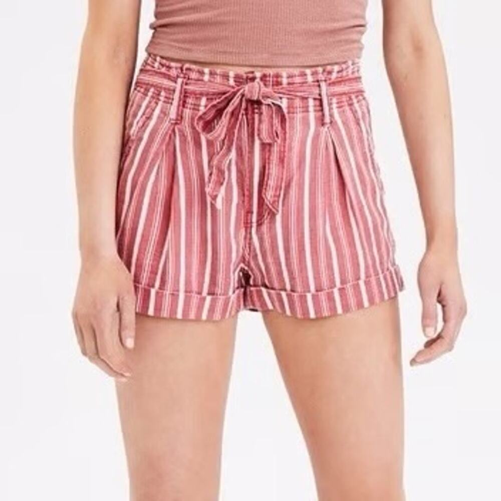 NWT American Eagle Red & White Striped Paper Bag Waist Shorts Size 6
